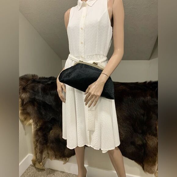 Handsewn Real Hair-on-horsehide Double Kiss-lock Clutch/Shoulder bag/Crossbody - Picture 6 of 16